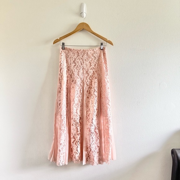 Sandro Pale Pink Pleated Detail Floral Lace Midi Skirt size 2 - Picture 7 of 14